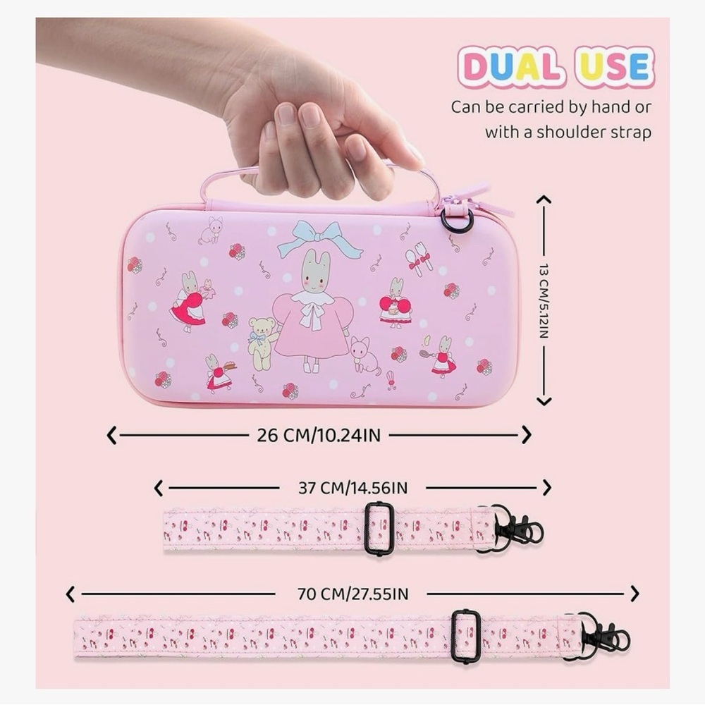 HYPERCASE Pink Bunny for Nintendo Switch OLED Case with carrying strap - Picture 2 of 7